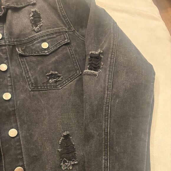 American Bazi Black Distressed Denim Jacket | Grunge Style | Size Large - Picture 2 of 7